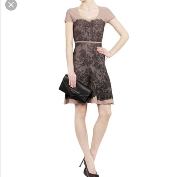 BCBG Maxazria Short‎ Sleeve Dress Nude/Black XS - Picture 2 of 7